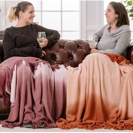Chanasya Premium Gradual Gradient Ombre Super Soft Acrylic Throw Blanket with Tassels - Warm Cozy Lightweight Fluffy Woven Blanket for Bed Sofa Couch Bed Room Brown Blanket (50x65 Inches) Caramel