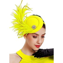 Handmade Fascinators Women Tea Party Kentucky Derby Pillbox Hats Peacock Feather Clip-On Design - Yellow