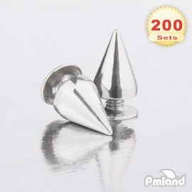 PMLAND 200 Sets/Pairs 9.5mm Silver Cone Spikes Screwback Studs DIY Craft Cool Rivets Punk