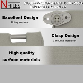 NHILES Driver Left Side Sun Visor Replacement Fits for Nissan Frontier Xterra 1998-2004 Sunshade 96401-7Z803 Color Gray