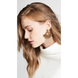 Weave Straw Double Disc Drop Earrings Boho Rattan Dangle Statement Earrings (hoop tassel dark)