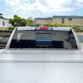 Xinghe for 2019-2025 Chevy Silverado GMC Sierra, Rear Middle Window Blue Line American Flag Decals Stickers, Matte Black Patriotic Center Sliding Sticker, for 2019–2025 Silverado Sierra Accessories