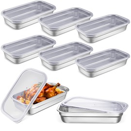 Suttmin 8 Pcs Stainless Steel Food Storage Containers with Lids 1/3 Size Hotel Pans Steam Table Pan Metal Meal Food Containers for Restaurant Stackable Kitchen Freezer Buffet(2.5 Inch Deep)