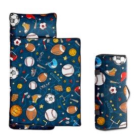Toddler Nap Mat/Removable Pillow -Sports- Carry Handle with Straps Closure,Toddler Nap Mat Extra Large 60 in*20 in Boys Sleeping Mat Nap Mat for Preschool Kindergarten, Sleeping Bag