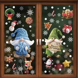 9 Sheets Christmas Static Window Stickers, 95 Pieces Christmas Window Cling Santa Claus Snowman Elk and Snow Flakes Window Clings Christmas Window Decal for Christmas Window Decoration