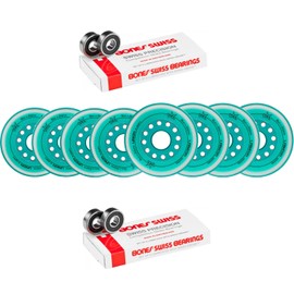 Labeda Roller Hockey Wheels Union Premium Performance Inline Skate Wheel 8-Pack with Bones Swiss Bearings 76mm 80mm Hilo Teal X-Soft 74A