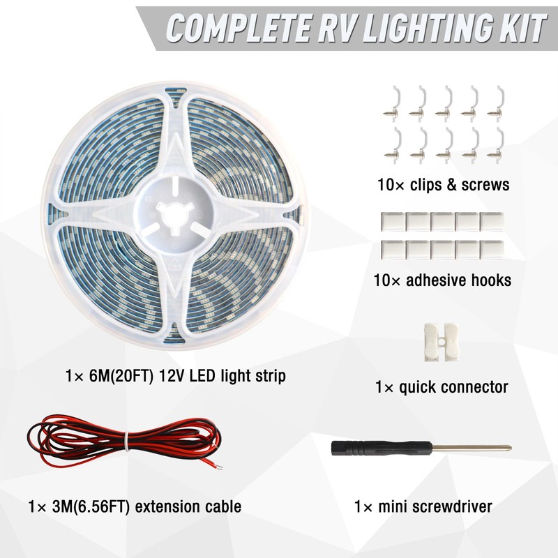 Yiswhis 20FT RV Awning LED Light Strip, 12V Fixed Brightness