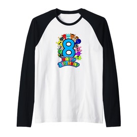 Happy 8th Birthday Sprunky! | Simon Funbot Oren Pinki Raglan Baseball Tee