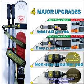 Kolti Adjustable Ski Shoulder Carrier, Snowboard Handle Straps, Skiing Accessory for Easy Transportation of Your Ski Gear - Feel Comfortable Walking to & from the Mountain - Adjustable Size