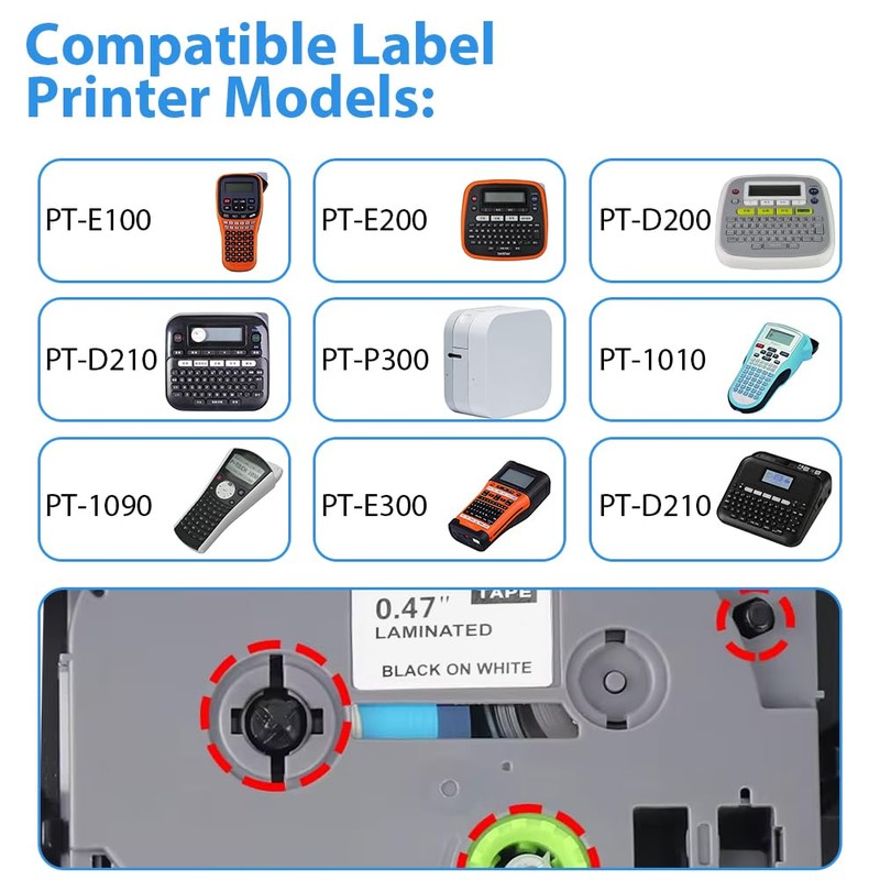 OFFCUP Label Tape Compatible for Brother Label Printer, 6pcs 12mm