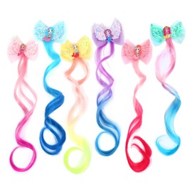 xuxisowo 6-Colors Hair Bows Clips Hair Accessories For Girls Bows For Girls Braided Curly Gradient Color Wig