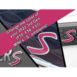 S Vinyl Decal Insert Replacements for 2022-2023 only Mini Cooper S 3rd Gen F55, F56, F57 Scuttle, Grill, and Rear Emblems - Choose Color - [Pink]