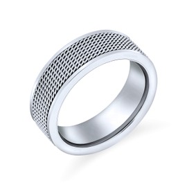 Bling Jewelry Customizable Unisex Couple Rope Chain Mail Mesh Cable Wedding Band Biker Ring for Men Teens Oxidized Silver Tone Stainless Steel 8MM Wide