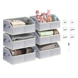 Storage Baskets for Shelves, 6 Packs Fabric Trapezoid Closet Organizer Bins with Labels and Chalk Marker, Foldable Clothing Containers Box for Clothes, Toy, Towel, Hats, Silver Gray