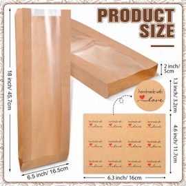 Thenshop 240 Pieces Paper Bread Bag with Window for Homemade Bread Bags Brown Kraft Loaf Storage Sacks Long French Bread Bags Bread Biscuits Packaging with Seal Sticker 6.5 x 2 x 18 inch