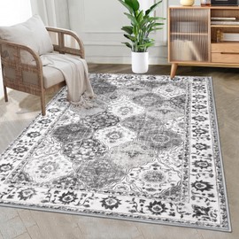 HEBE Washable Area Rug 3'x5' Non Slip Soft Distressed Medallion Bedroom Rug Boho Living Room Rug Accent Throw Rugs Vintage Entry Rug Floor Carpet for Dining Room Bathroom Entryway