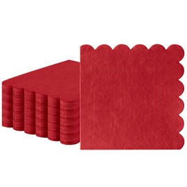 60 Pcs Red Napkins Disposable, Cocktail Napkins Scalloped Napkins Red Paper Napkins Beverage Napkins for Dinner Wedding Birthday Party Baby Shower,5 x 5 Inch