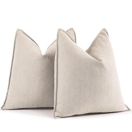ZWJD Beige Pillow Covers 18x18 Set of 2 Chenille Throw Pillow Covers with Elegant Design Soft and Luxurious Decorative Pillows for Couch, Bed, and Home Decor