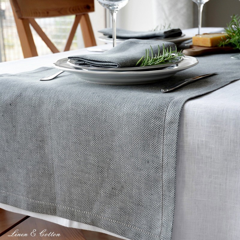 Linen & Cotton Luxury Hemstitched Table Runner SCANDI, 100% Linen