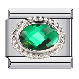 May Emerald Green Onyx Birthday Birth Stone Month Charm Silver Italian 9mm Link Stainless Steel Bracelet Charm Compatible With Nomination 9mm Bracelet