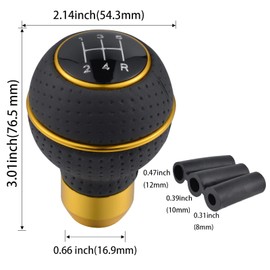 Padaodao 5 Speed Gear Knob Vehicle Shift Grip Head with 3 Adapters for Most Manual Automatic Vehicle Transmission Car SUV Trucks, Yellow