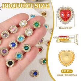PATIKIL Heart Rhinestones Buttons, 40Pcs 16mm Sew on Rhinestones Crystal Heart Nail Charm Embellishment Flatback Diamond for Sewing DIY Clothing Wedding, Red