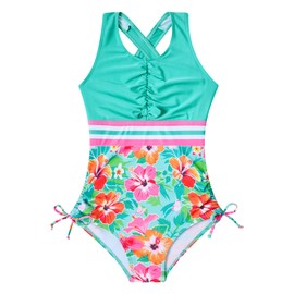 BFUSTYLE Girls Swimsuit Size 12 Green Flower Bathing Suit One Piece Beach Wear Suit 12-13 Years Sleeveless Swimwear