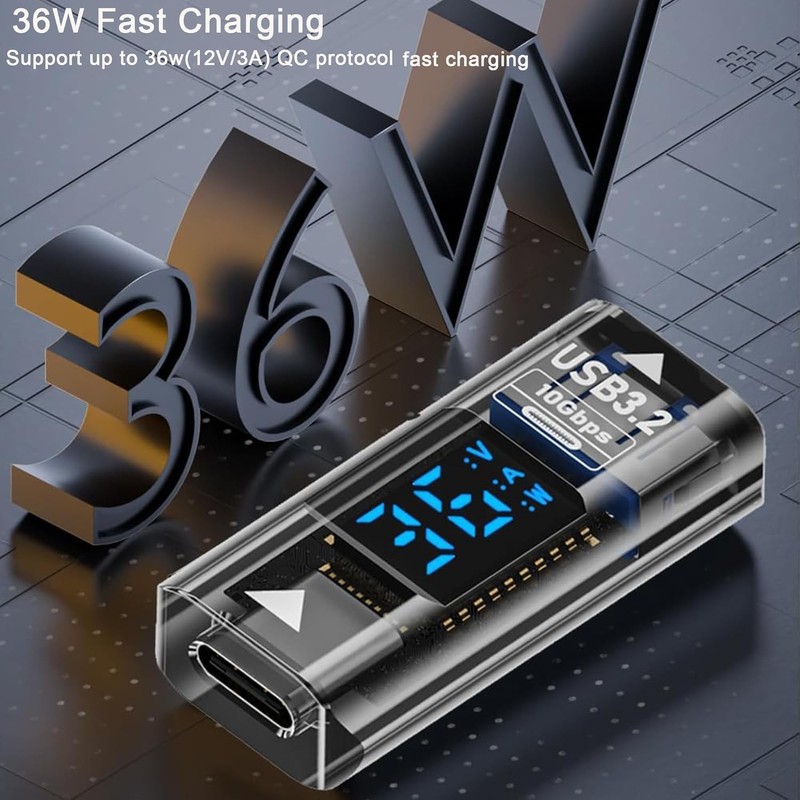 LUIRSAY USB C to USB Adapter 10Gbps 12V/3A LED Display