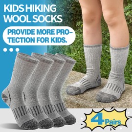 Anlisim Kids Merino Wool Hiking Socks Boys Girls Thermal Winter Warm Boot Thick Snowboarding Socks 4 Pairs for Teen(Grey,4-7 Y)