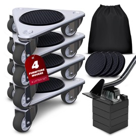 Furniture Movers with 3 Wheels & Lifter Set - 360° Rotation, Supports 2650 lbs - Includes 4 Dollies, Pry Bar, Non-Slip Pads, & Storage Bag