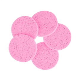 AKOAK 5 Pcs Round Makeup Sponge Wood Pulp Sponge Makeup Remover Facial Cleansing Sponge Skin Care Tool (Pink)