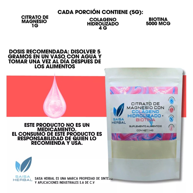 Saisa Herbal Citrato De Magnesio Colágeno Hidrolizado Biotina En Polvo
