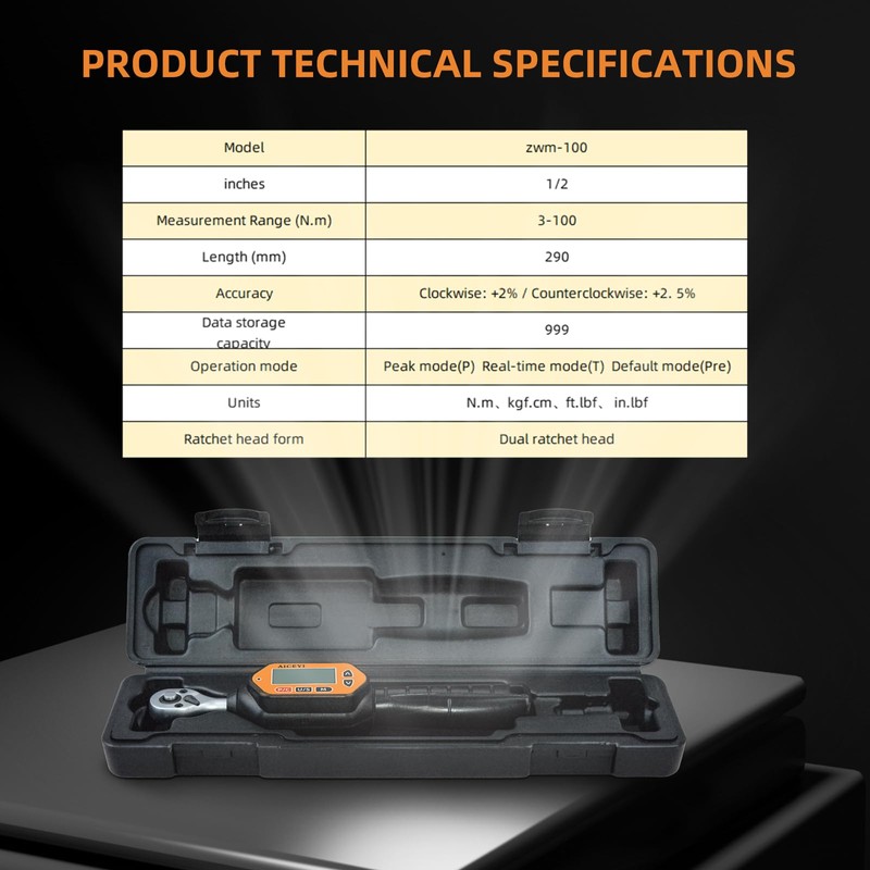 AICEYI Digital Torque Wrench, 73.7 Ft.lbs/3-100 N.m, 1/2 in Drive