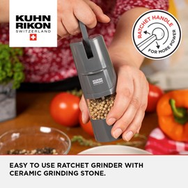 Kuhn Rikon Ratchet Grinder for Salt, Black Peppercorns or Spices. Salt Mill (Coarse - Fine). Spice Grinder. Black Pepper Grinder Mill. Salt Grinder – 3 Year Kuhn Rikon Kitchen Accessories Guarantee