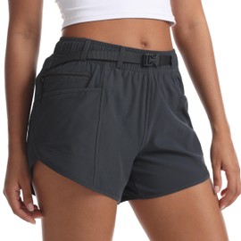 bepopotan Women's Hiking Shorts with Pockets - Lightweight Quick-Dry with Adjustable Belt for Travel Running Outdoor (Charcoal Grey XS)