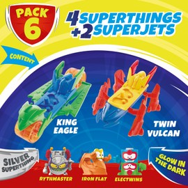SUPERTHINGS Evolution series – Pack of 6. Includes 4 SuperThings (1 silver captain) and 2 Superjets Pack 4 of 6
