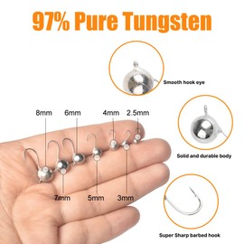 MUUNN 10-Pack Unpainted Tungsten Round Ice Jigs,Ball Tungsten Ice Fishing Jigs,3.0mm