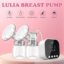 Lulia Double Electric Breast Pump, Breastfeeding Pump 4 Modes & 9 Levels, Low Noise, Anti-Backflow & LED Display, BPA Free, Portable Breast Pumps with 24mm Flange