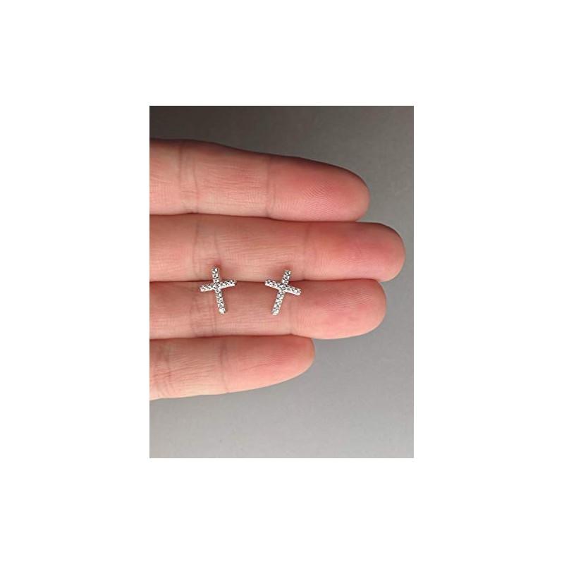Premium Sterling Silver Cross Stud Earrings with Cubic Zirconia Stones