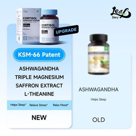 LeafStory 4-in-1 Cortisol Supplement – KSM-66 Ashwagandha, Magnesium, L-Theanine & Vitamins for Stress Relief, Mental Relaxation & Sleep Support – 60 Ct