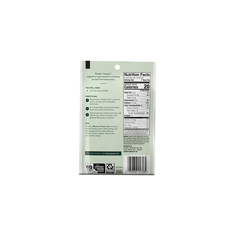 Simply Organic Mild Taco Seasoning Mix, 1 Ounce (3 Pack)