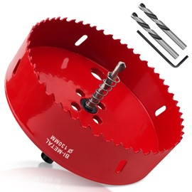 Yeepeo Hole Saw 130 mm, Universal HSS M42 Bi-Metal Hole Saws, Circular Saw with Hex Shank and Drill Bit Set Drill Bit for Wood, Drywall, Plastics, 1 Piece Red