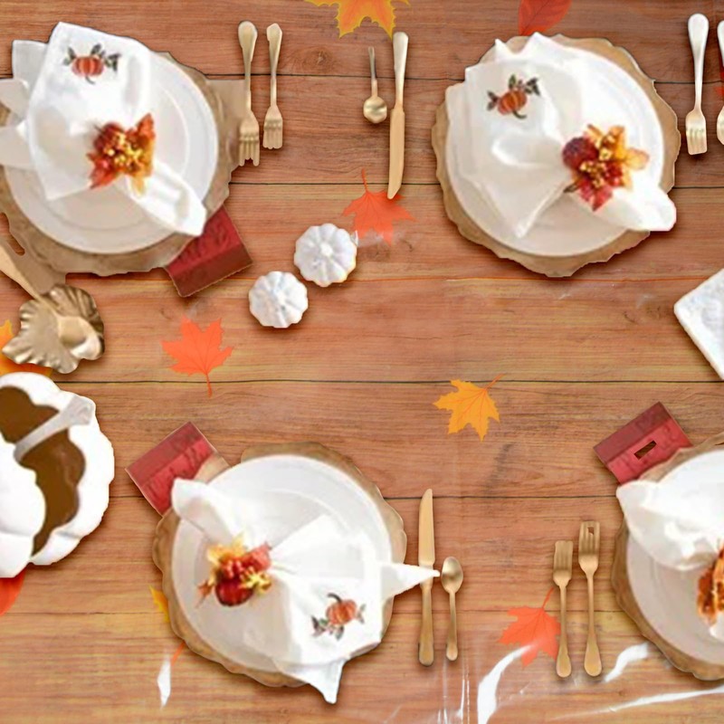 MOROBOR 3 Pack Pumpkin Tablecloth, Disposable Plastic Waterproof Rectangle Table