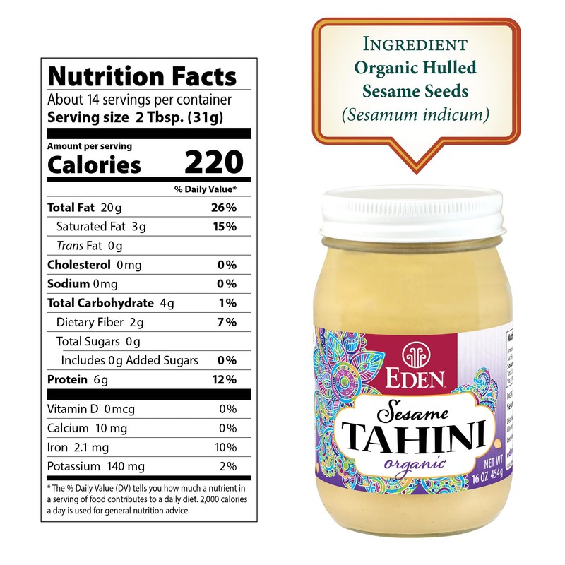 Eden Organic Roasted Tahini, 16 oz Glass Jar