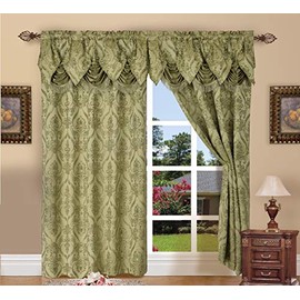 Elegant Comfort Penelopie Jacquard Look Curtain Panel Set, 54 by 84-Inch, Sage, Set of 2