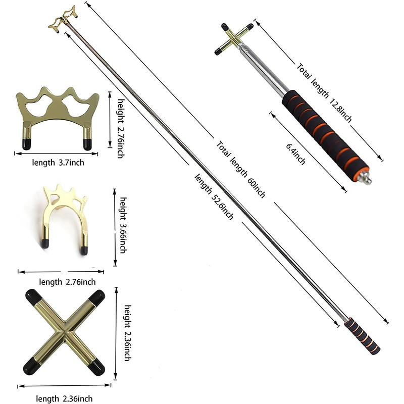 Cue Stick with 3 Brass Bridge Heads, Retractable Pool Cue,