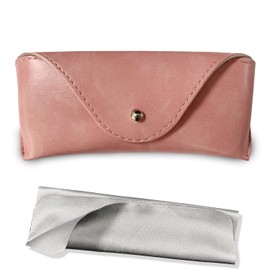 LogHog Portable Leather Soft & Semi Hard Sunglasses Case Eyeglass Case Storage Eye Glasses Brown/Black Pouch Carry Case for Women Men (Pink)