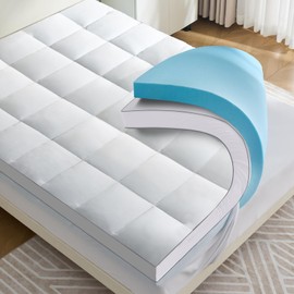 Aodenge 4 lnch Dual Layer Mattress Topper Full Size, 2 Inch Cooling Gel Memory Foam and 2 Inch Soft Pillow Top Mattress Pad Cover for Back Pain, with Elastic Deep Pocket