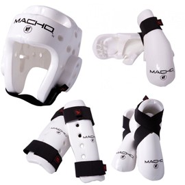 Macho Dyna 7 Piece Sparring Gear Set with shin Guards White Child Large