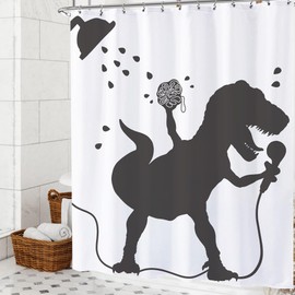 Opeoddie Funny Dinosaur Shower Curtain Kids Shower Curtains Set Cartoon Dino Raptor Silhouette Boys Bathroom Decor Fun Black White Fun Animal Shadow Teen Bathtub Curtain 60x72